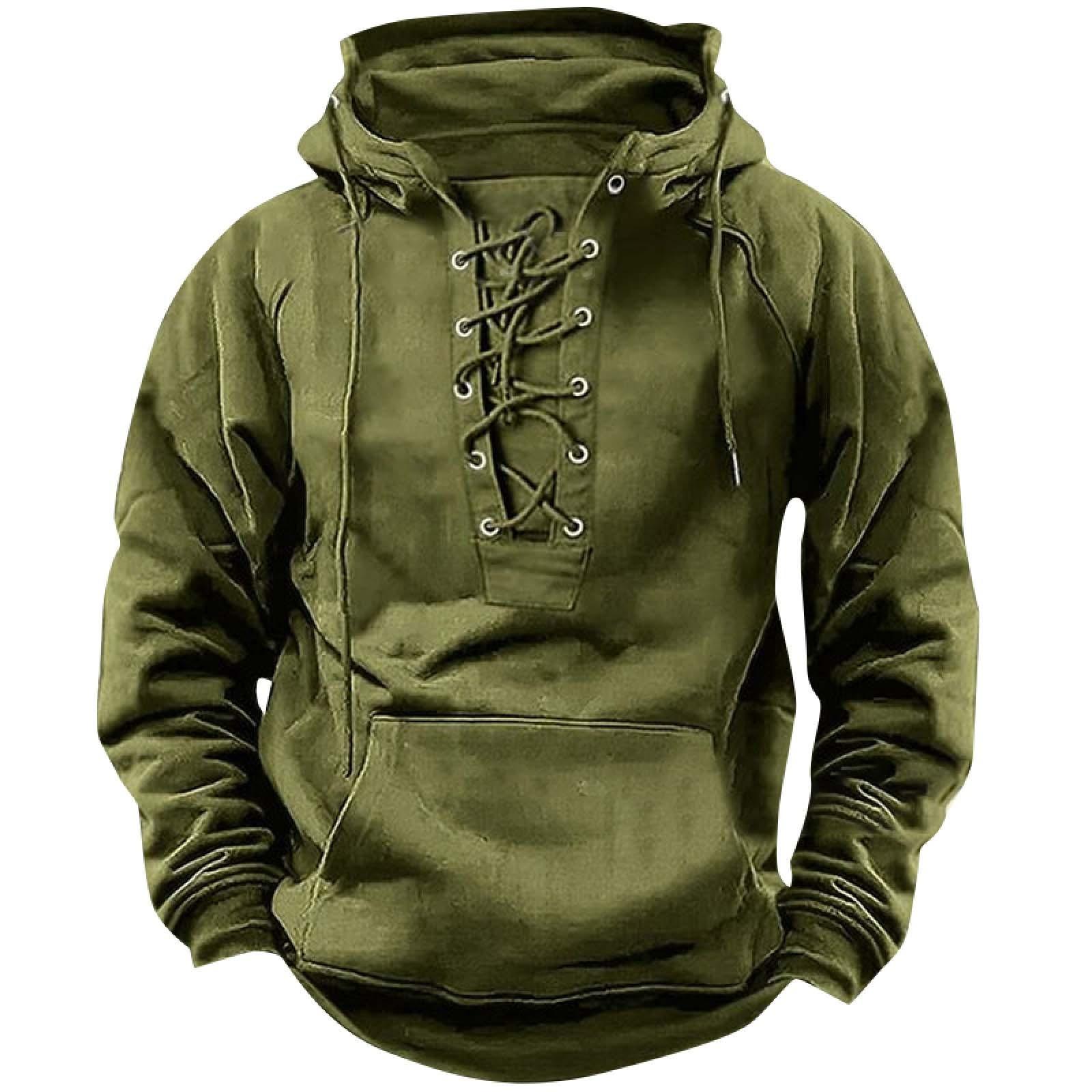 

Men s Hooded Solid Color Sweater, European And American Youth Sports Multi Pocket Patch Leather Sweater Jacket XXXL армія зелений колір