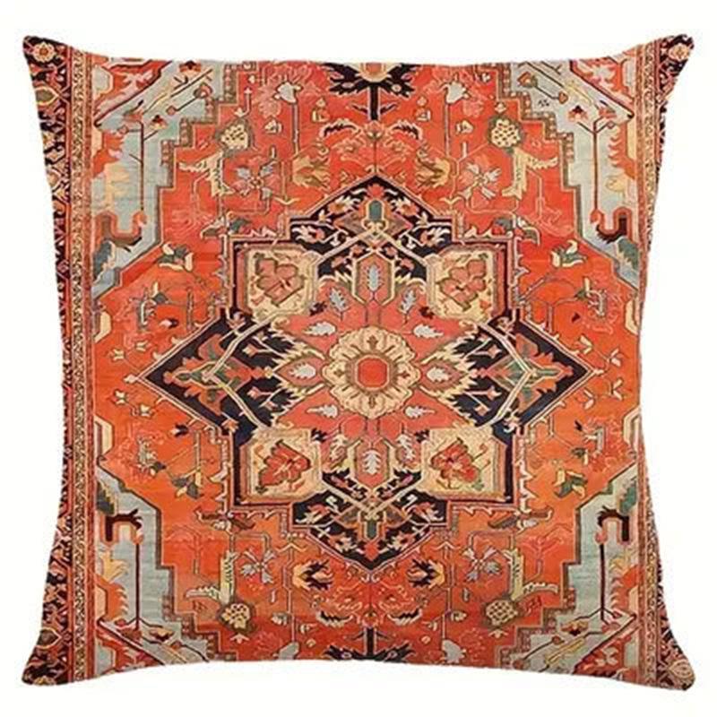 Retro Mandala Emoji Leinen Kissenbezug - Ohne Füllung