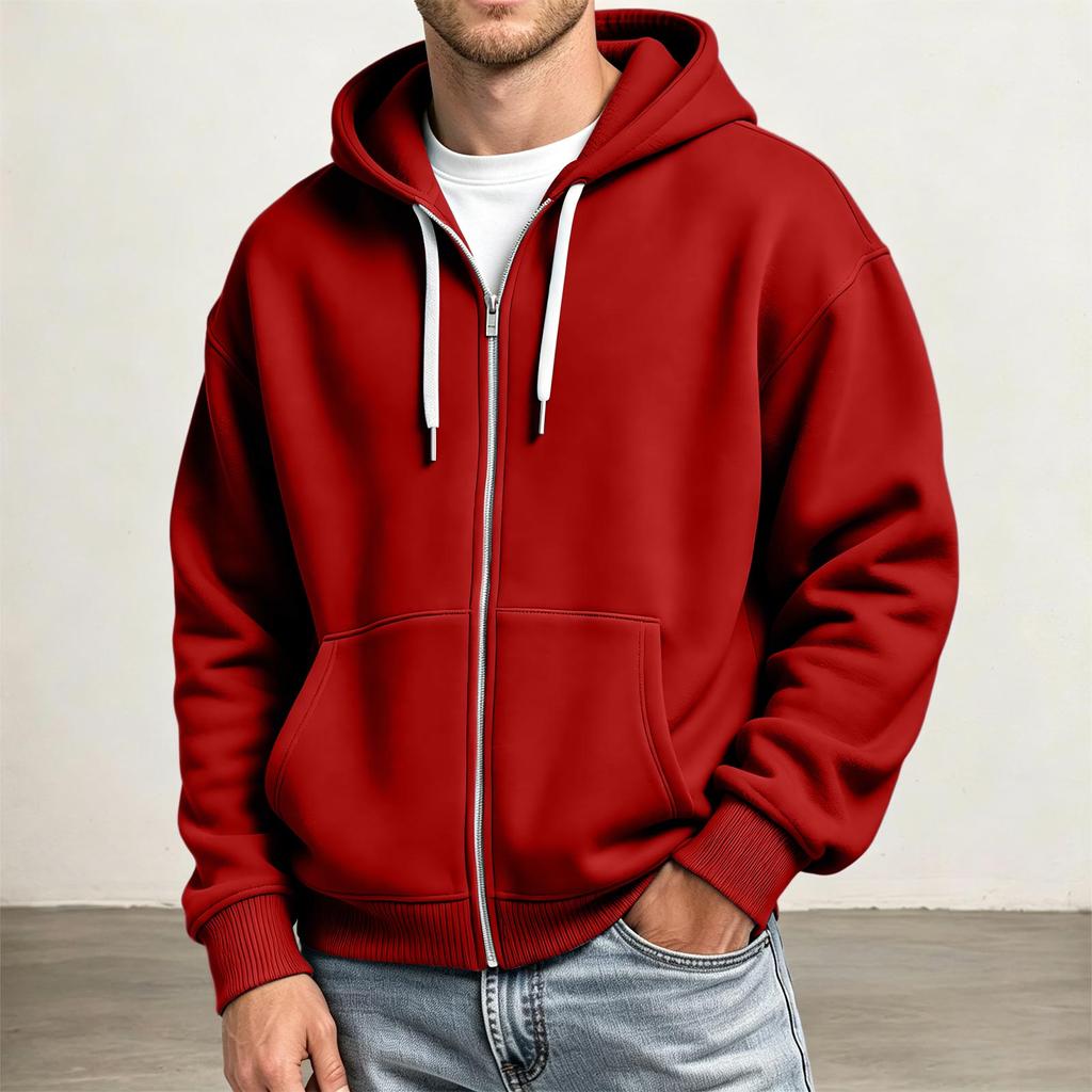 Men's Full Zip Hoodie Drop Shoulder Sleeves, Casual Long Sleeve Sweatshirt for Everyday Wear