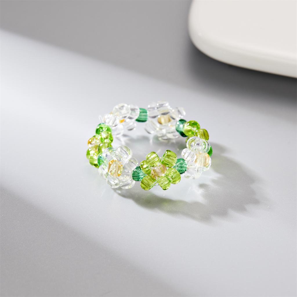Bohemian Handmade Colorful Crystal Beaded Imitation Pearl Rings Continuous Circle Minimalist Wedding Promise Stacked Finger Ring