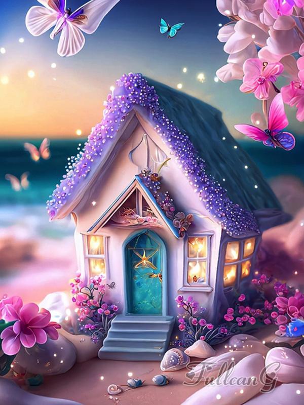Diy 5D Diamant Pictură Vanzare Beach View House Full Square Round Drill Broderie cu strass Fantasy Cottage Mozaic Kit cusaturi de cruce Decor de perete AA4649