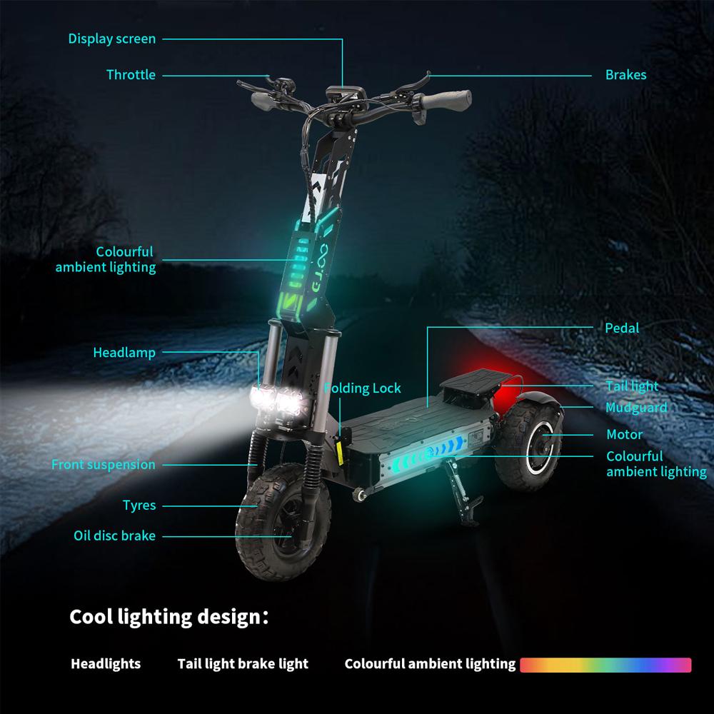Elektroroller Klappbar OOTD T30 13" 1600W x 2 Motor Elektrischer Offroad-Roller für Erwachsene Mit Sitz 60V 31,2AH LCD-Display Höchstgeschwindigkeit 65 km/h