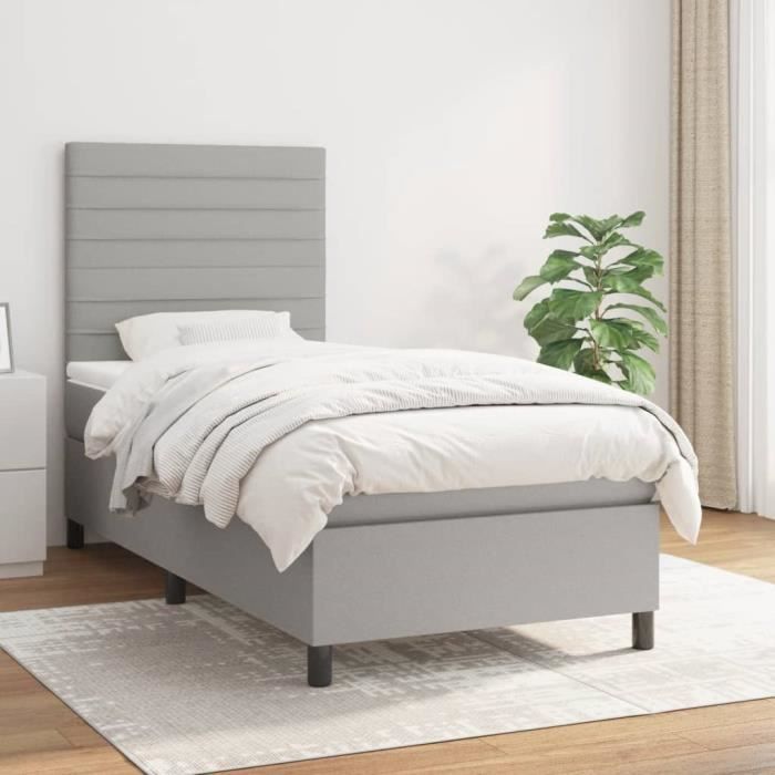 3141817 vidaXL Lit à sommier tapissier et matelas Gris clair 90x190 cm Tissu