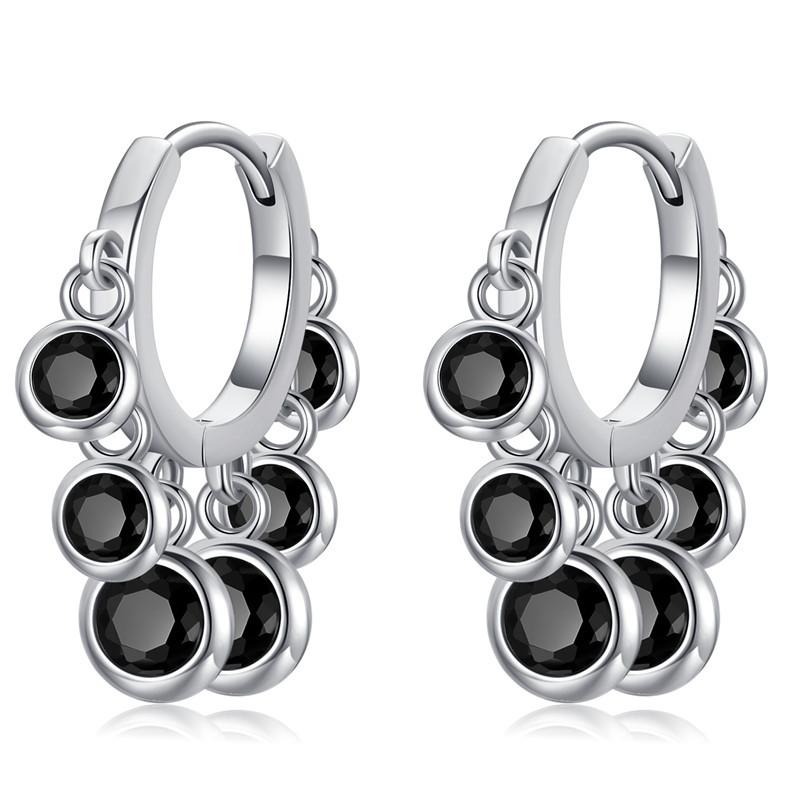 Black Awn New Classic Silver Color Round Trendy Spinel Engagement Hoop Earrings for Women Jewelry I181