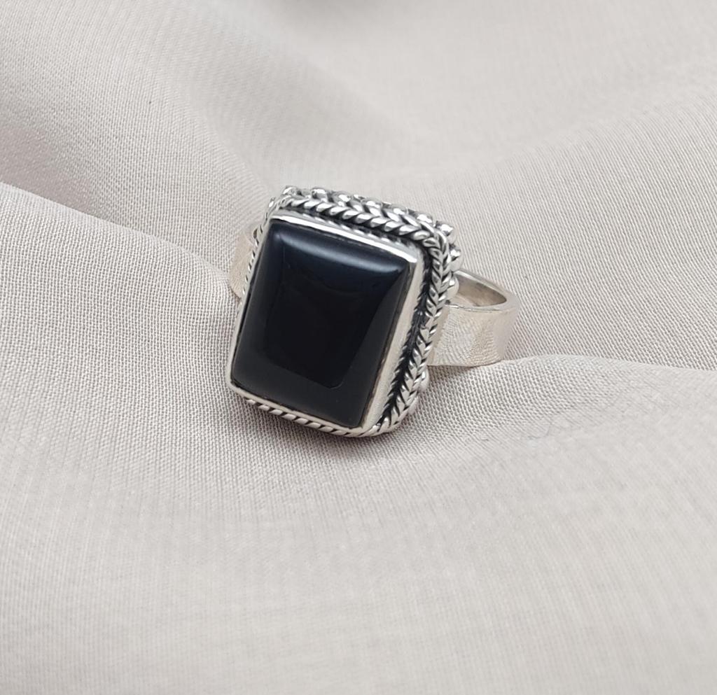 Black Onyx 925 Sterling Silver Ring: Handmade Boho Statement Jewelry