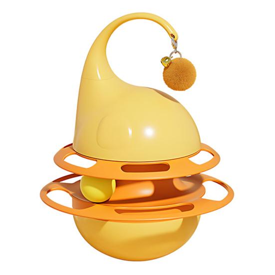 Tumbler Cat Toy Funny Puzzle Dispenser with Cat Food Fluffy Ball And Bell Self Play жёлтый