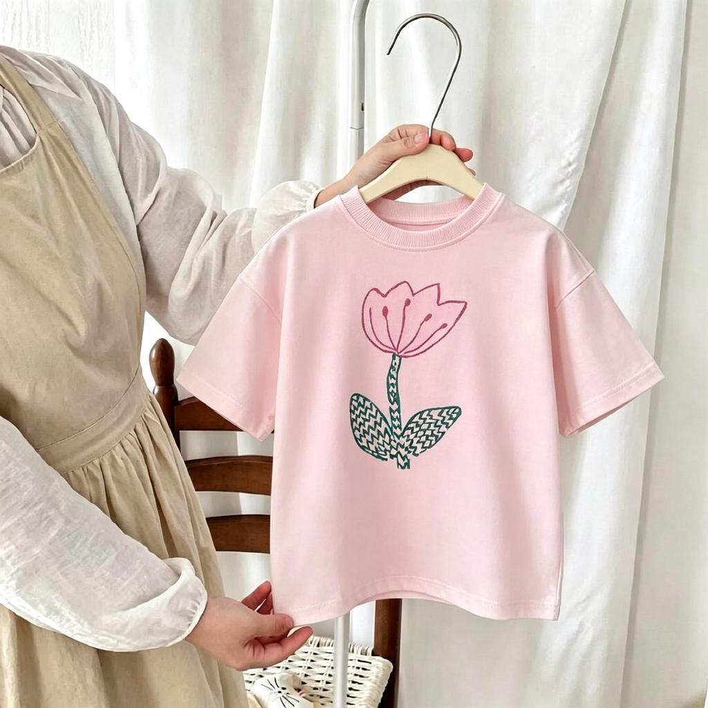 Print Strawberry Girl's T-shirt Summer New Kids Clothing Short Sleeve Tops Tees Crewneck Casual Simple Children's Tshirts