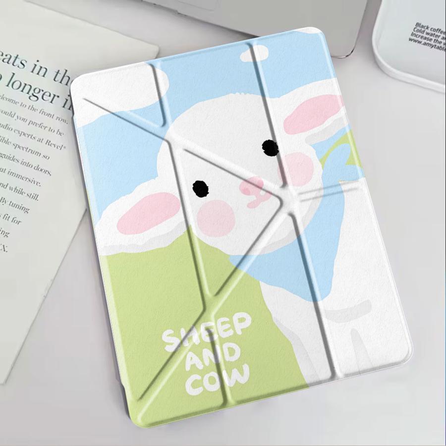 White Baby Lamb Holder Cover Tablet Case For iPad Mini 6 7 Pro 2025 Pro 11th 10th 9th 8th 7th 12.9inch Air 4 5 M3 M2 1 2 M4
