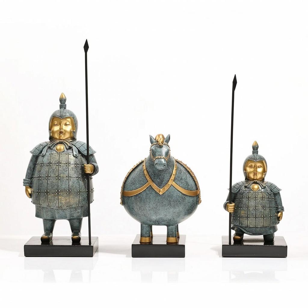 3 Pieces Terracotta Warrior Figurines Tabletop Souvenir Cultural for Living Room