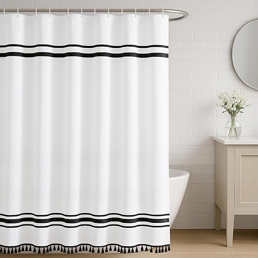 

Black And White Shower Curtain Farmhouse Shower Curtain Striped Shower Curtains For Bathroom Sets Boho Shower Curtains With Tas