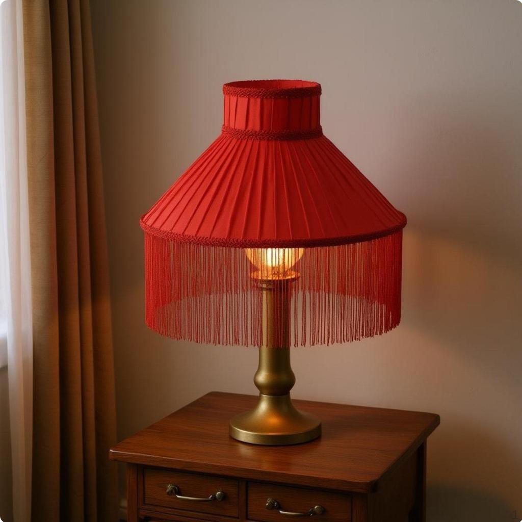 Textile Lampshade with Tassels Replacement Vintage Style Lamp Cover for Bedroom, Living