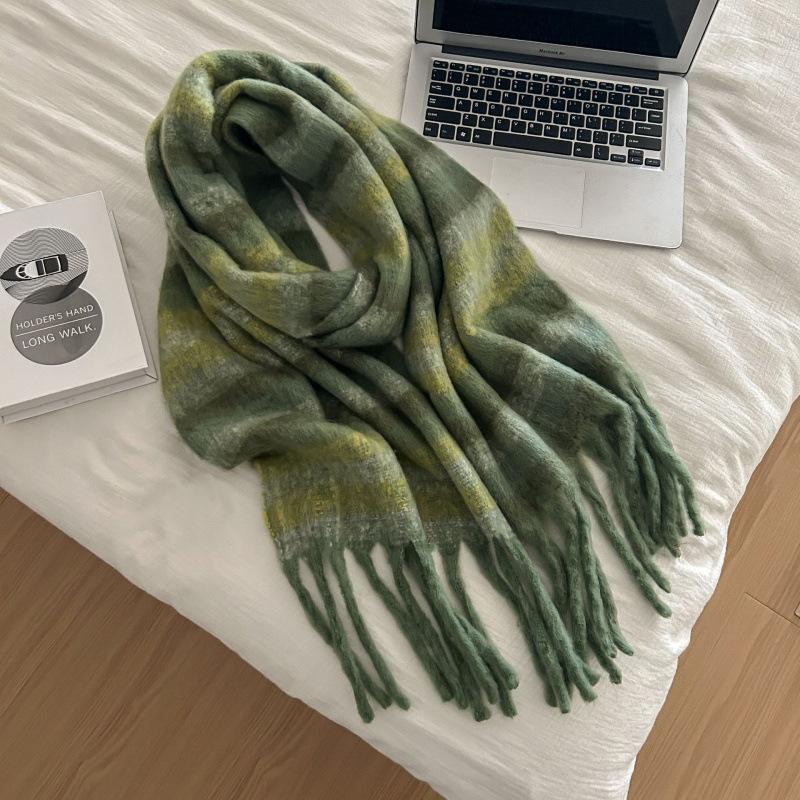 High-End Plaid Shawl for Women - 2025 Autumn/Winter Korean Style Thickened Imitation Cashmere Scarf