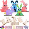 20 Stück Holz Osterornamente zum Bemalen Hase Kaninchen Holz DIY Rohlinge Unfertige Runde Scheiben Ornament für Basteln Hängende Deko