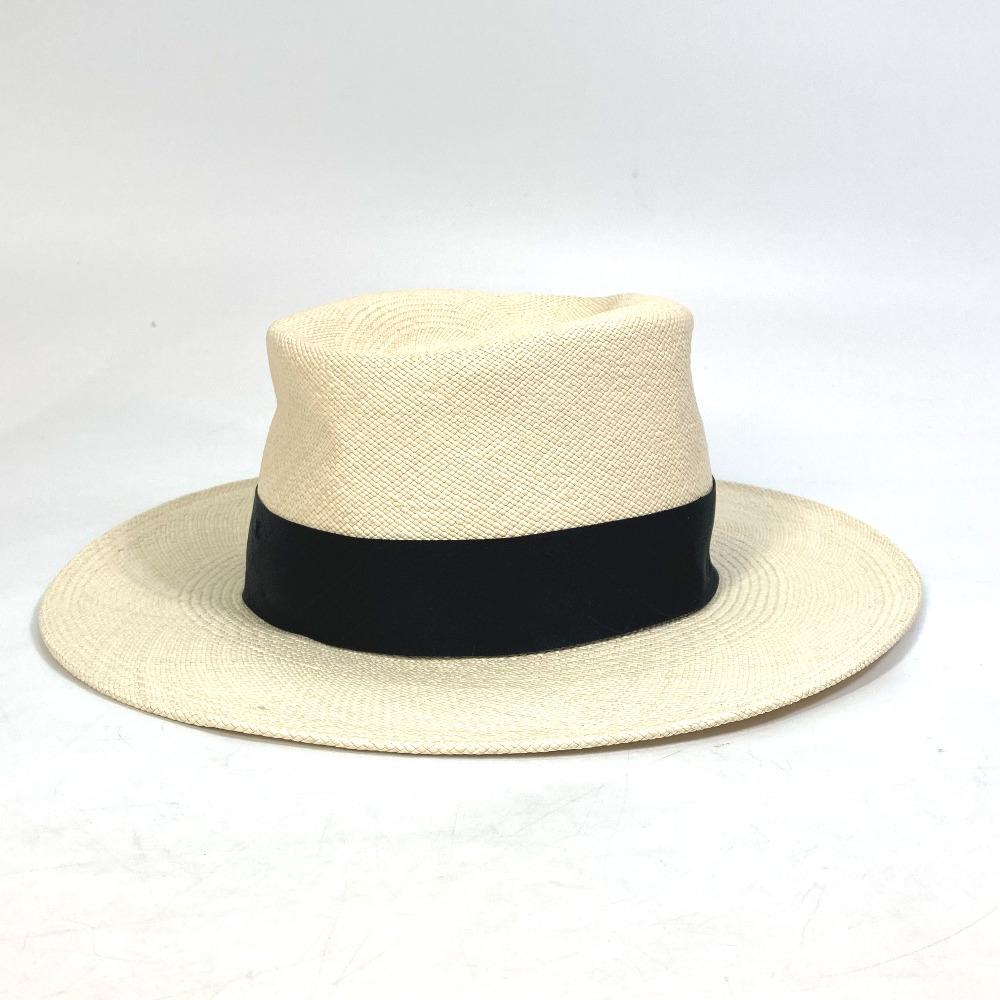 CHANEL CC CC Mark Grosgrain Ribbon 19V hat straw hat straw Beige/Black