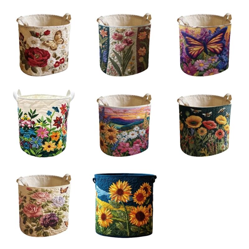 Stylish Quilted Foldable Laundry Hamper With Bohemians Floral Design And Sturdy Handles Handheld Washing Organizers Bag