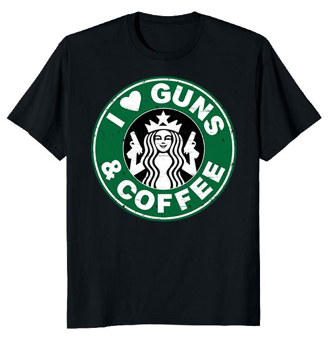 NEW LIMITED I Love Guns and Coffee Funny Classic Novelty Tee S