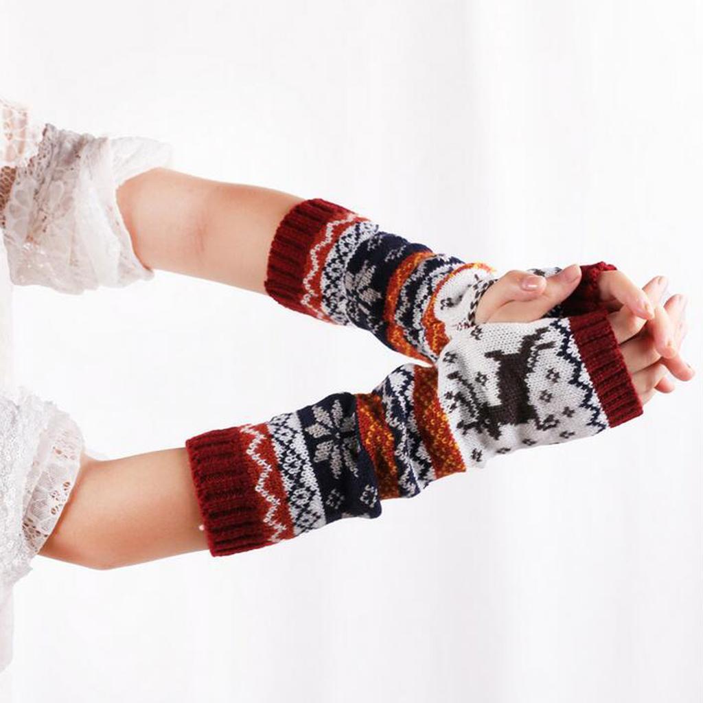 Women Girl Knitted Arm Fingerless Keep Warm Winter Gloves Soft Warm Mitten