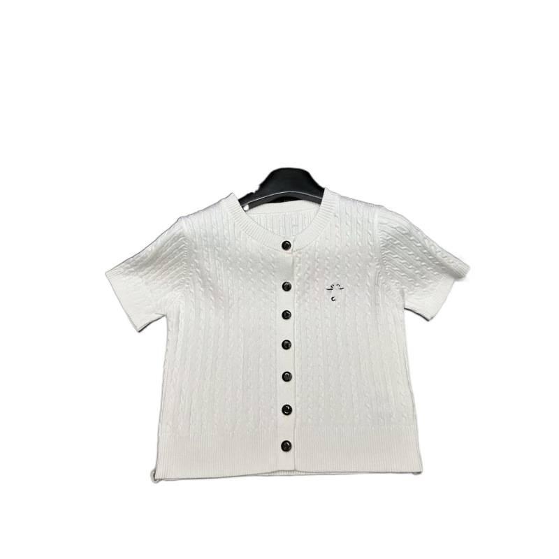 D Family Spring Embroidered Bee Button Knit Cardigan - Age-Reducing, Casual, Versatile Short Sleeve Top