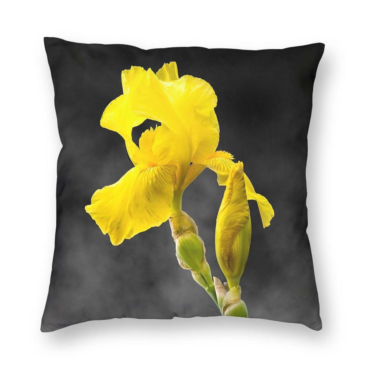 Vivid Yellow Iris Square Pillowcase Polyester Linen Velvet Creative Zip Decor Home Cushion Cover 30x30cm