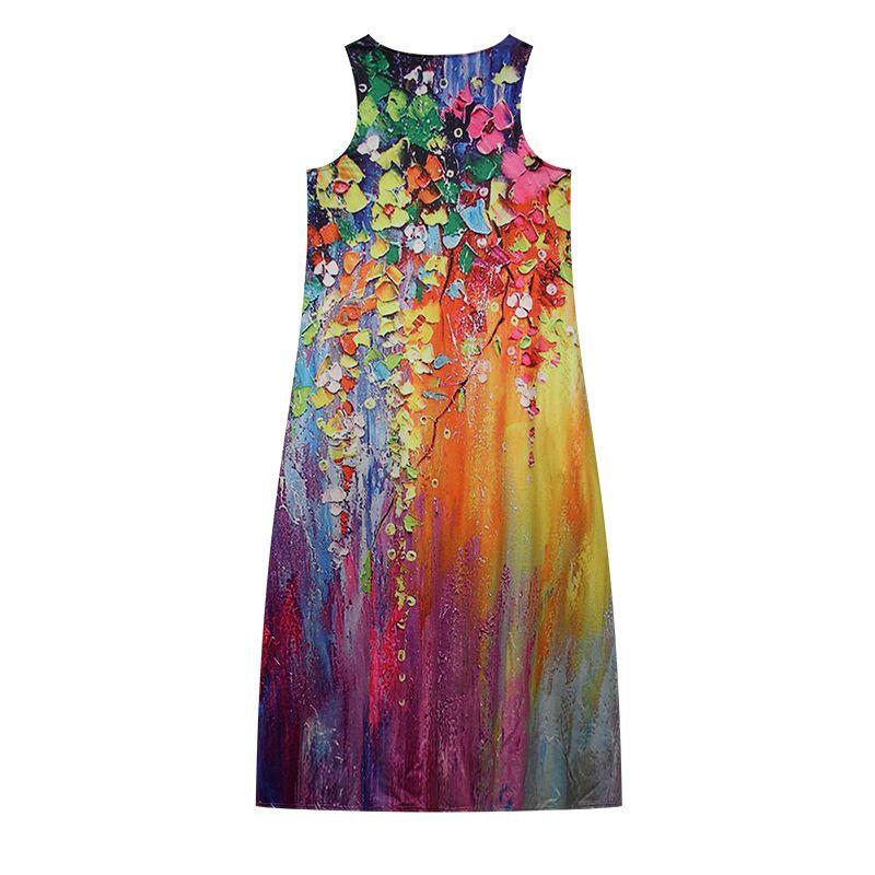 Plus Size Women's Clothing V Neck Flower Heart Gradient Printing A- Line Pocket Loose-Fitting Sleeveless Shirt Dress Tide S-5XL