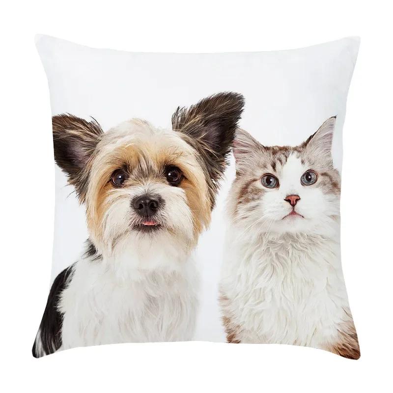Cute Dog Cat Pet Series Printed Pattern Cushion Cover Home Living Room Sofa Decoration Square Pillow