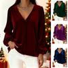 Tops para Mujer Cuello en V Manga Larga Linterna Color Sólido Tops Casuales Ajuste Holgado Suave Elástico Camisa Primavera Otoño Uso Diario