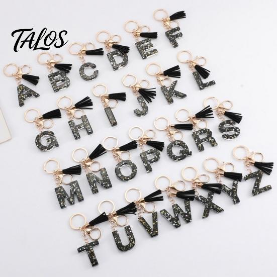 A-Z Charm Keychain Pendant, Sequins Star Letter with Tassel, Alphabet Initial Metal Keyring for Handbag Backpack Bag Pendant Key Holder