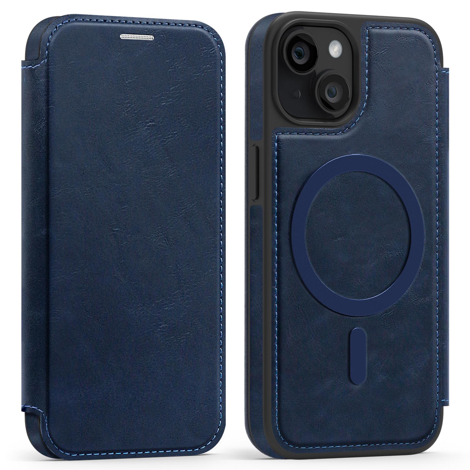 

Для чохла iPhone 15 Сумісний з MagSafe RFID Блокування Тримач для карток Шкіряний чохол для телефону Sapphire