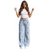 Girl's Bow Cherry Print Baggy Jeans, Wide Leg Mid Waisted Denim Pants, Zipper Fly Elastic Casual Jeans Streetwear with