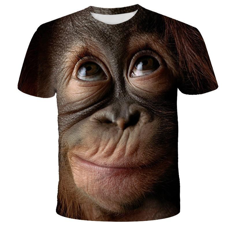 Animal Digital Print Men'S Short Sleeve, Funny Gorilla 3D Short Sleeve Summer T-Shirt Loose Tume