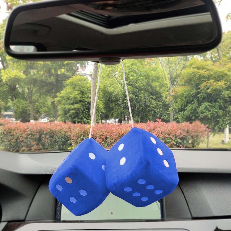 1pair Multicolor Plush Dices Car Hanging Pendant New Year Dice 3d Square Dice Model Decoration Rearview Mirrors Styling