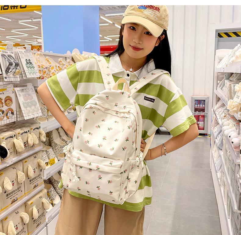 Japanese Style Floral Lightweight Travel Backpack - Large Capacity, Minimalist Print for Students
