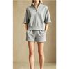 Women's Loose Tracksuit Half Zip Short Sleeve Sweatshirt Drawstring Waist Shorts