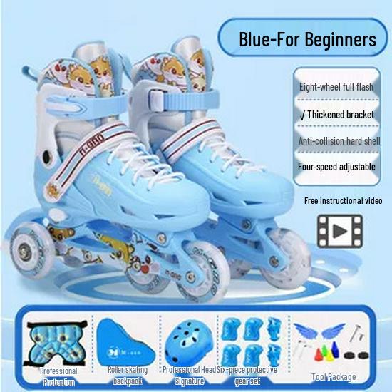 

518 Дитячий регульований набір роликових та льодових ковзанів з підсвічуванням для початківців - однорядні/дворядні для хлопчиків та дівчаток Large (37-40) Eight Flash Wheels