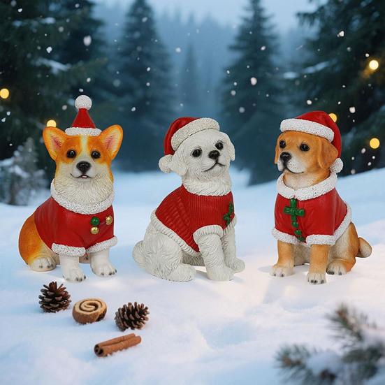Realistic Dog Figurine Resin Puppy Animal Statue Christmas Decoration Lifelike Labrador Bichon Corgi Model for Indoor Outdoor Home Decor