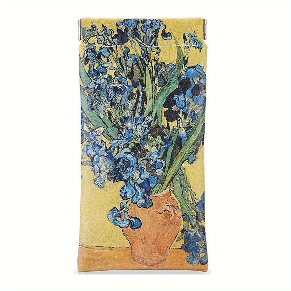 

Сумка для очков с рисунком масляной живописи из искусственной кожи с автоматическим закрытием, переносная защитная сумка для очков ирис