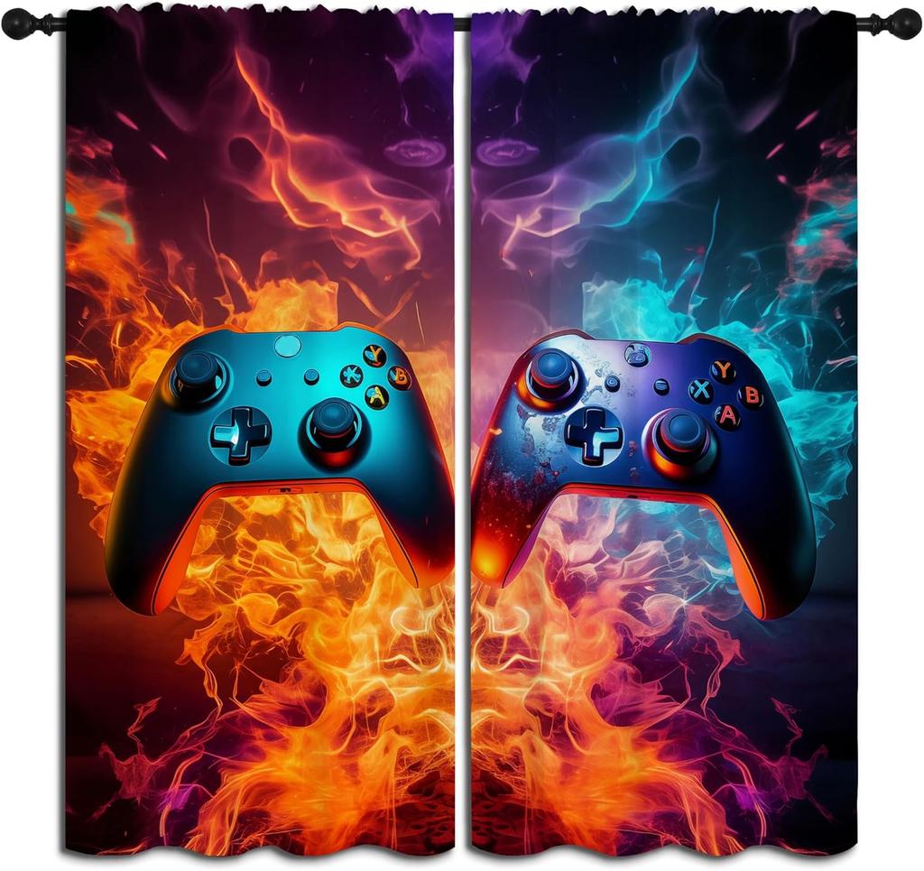 Gamepad Blackout Curta For Boys Girl Bedroom Decor,Game Gamer Colorful Tie Dye Controller Thermal Insulated Rod Pocket Drapes