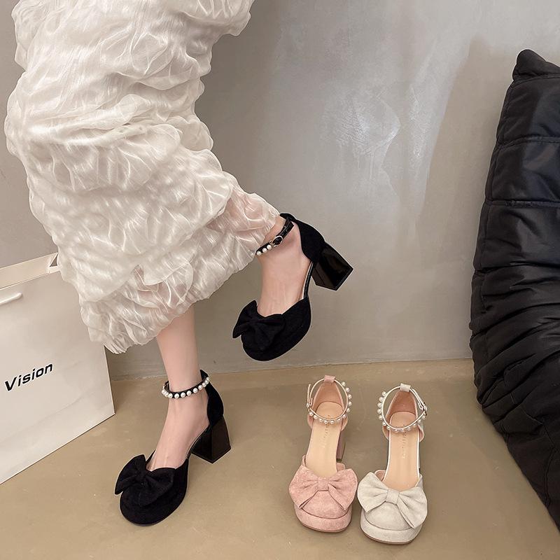 Fashion versatile one-word skirt single shoes fairy summer new 2025 wind with bag head sandals female bow