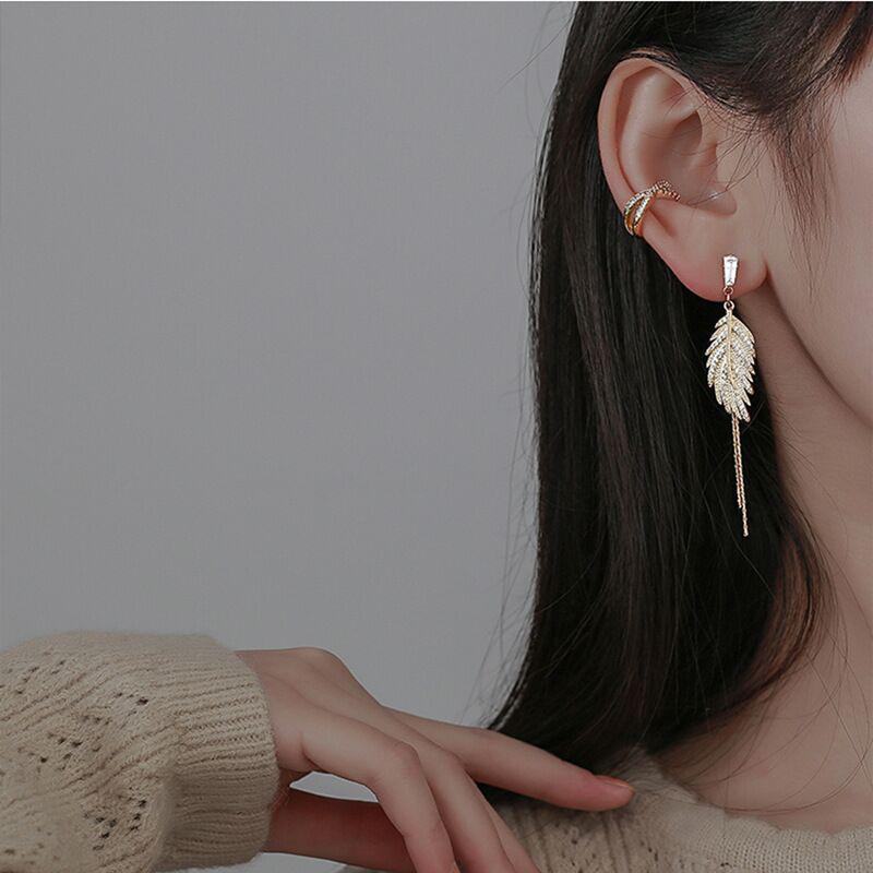 Trendy 925 Silver Tassel Leaf Earrings for Women - Long, Fashionable Design