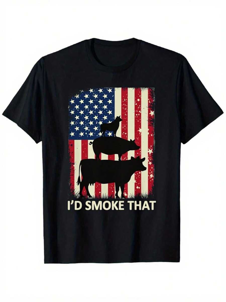 

American Flag Cow Silhouette Graphic Tee Id Smoke That Print T Shirt For Men 5XL різнокольоровий