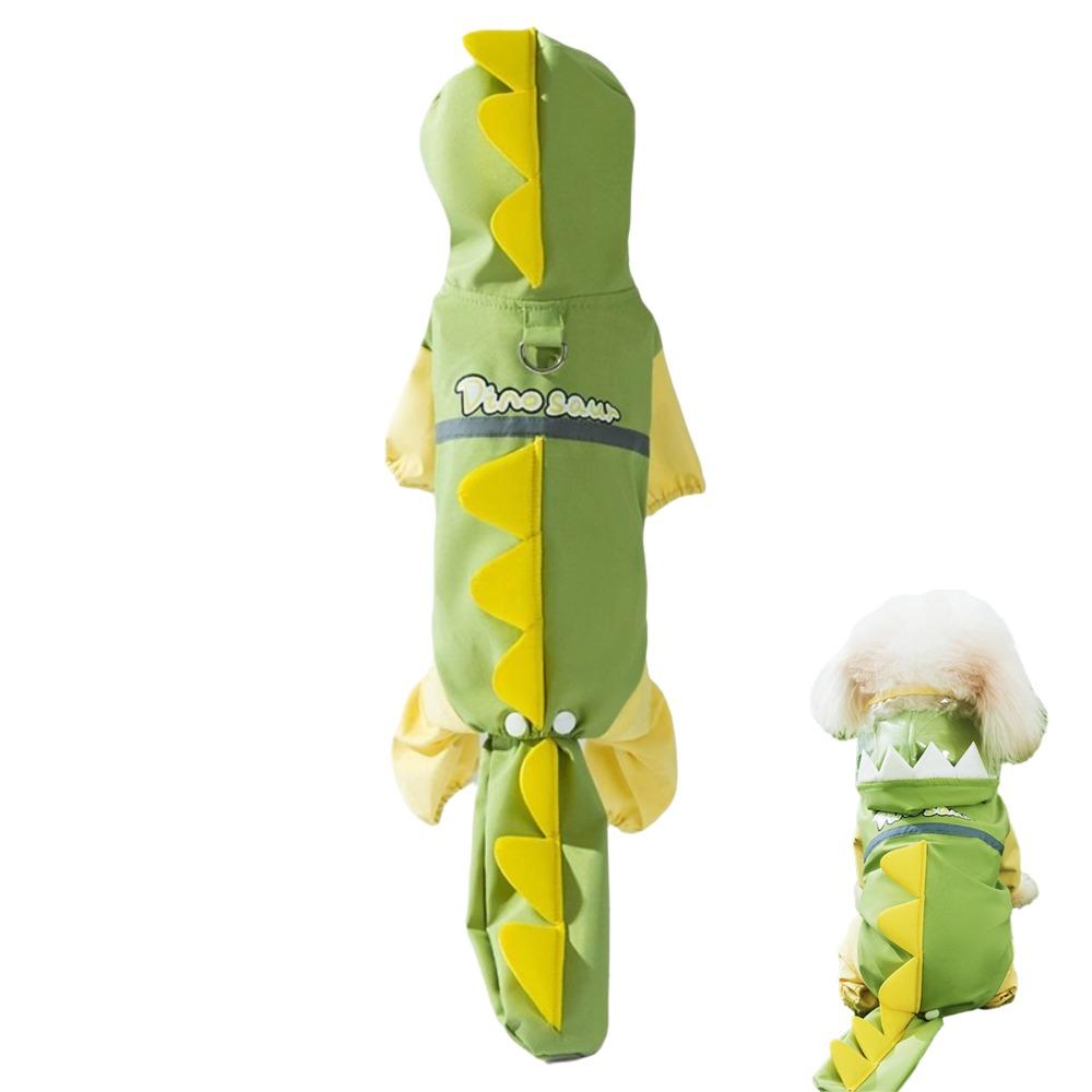 Waterproof Dog Raincoat Dinosaur Design Full Body Protection Pet Rain Poncho Reflective Hoodie Leash-Attachable Rainwear Hood