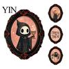 Halloween Party Supplies Retro Frame Refrigerator Magnet, Wood Oval Picture Fridge Kitchen Decor Magnet Cabinet Whiteboard for Home Office Artistic