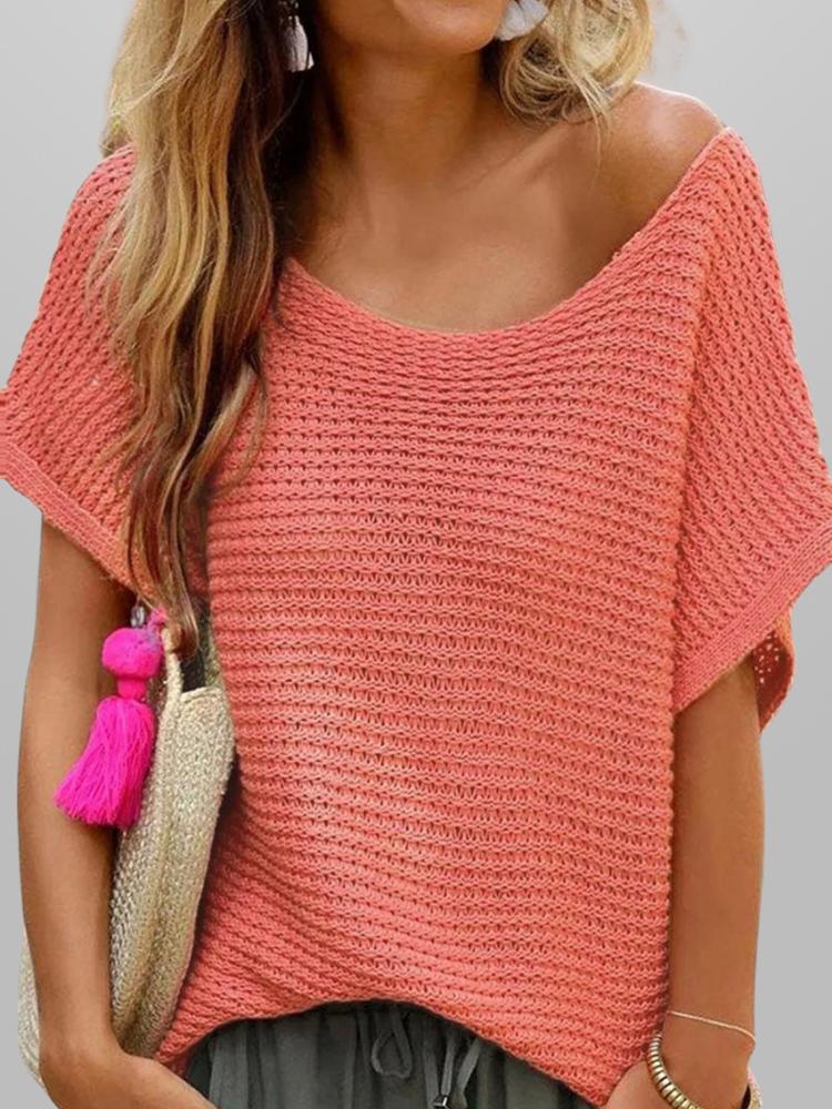 2024 Sommer Neue Mode Pendler Rundhals Einfarbig Strickware Locker Kurzarm Damenoberteil Harajuku