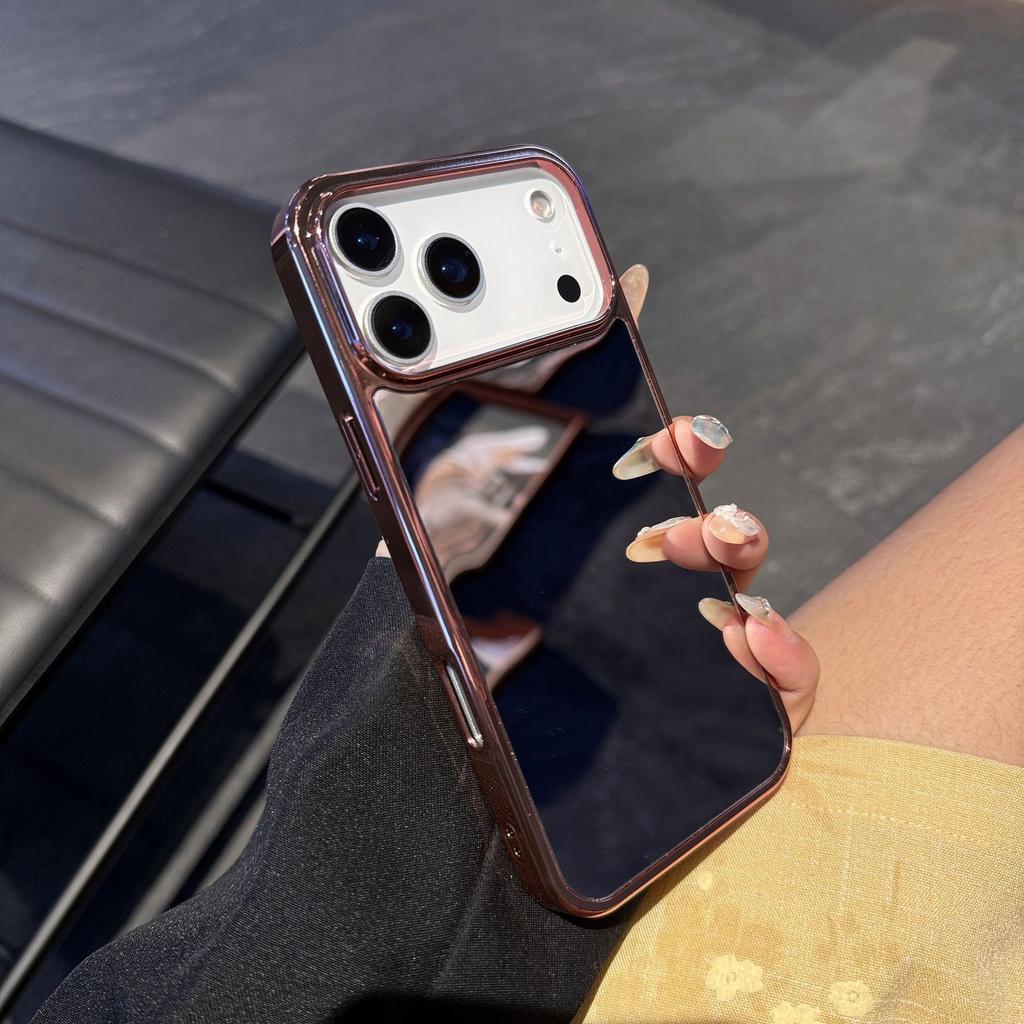 Makeup Mirror for Apple 16pm Phone Case Plating for IPhone17air Large Hole Protective Case 2-in-1