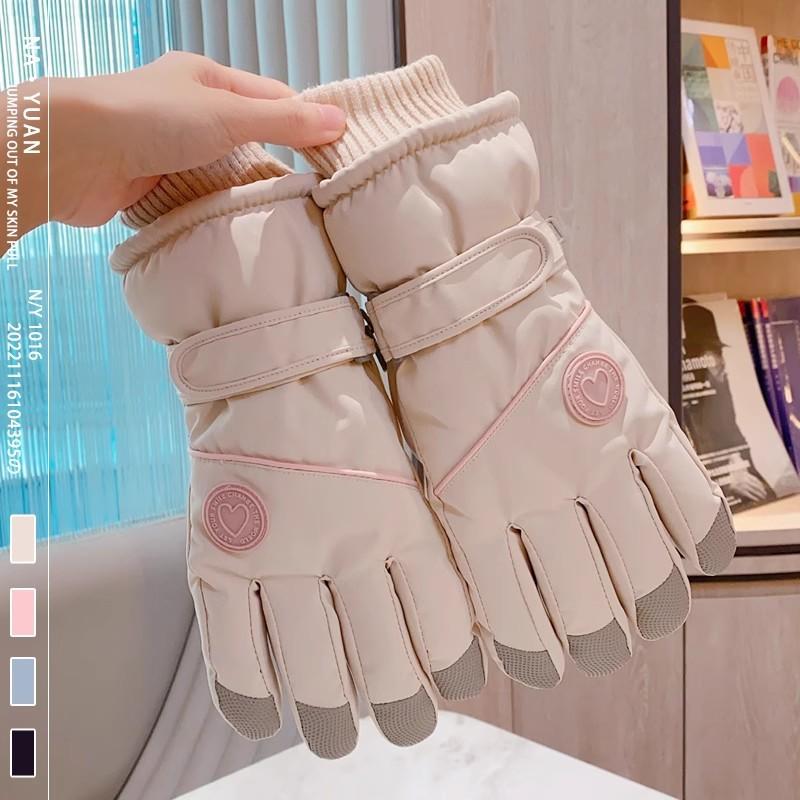 

Touch screen winter ski gloves girls anti-lost buckle outdoor cold protection thickened velvet warm riding One size fits all