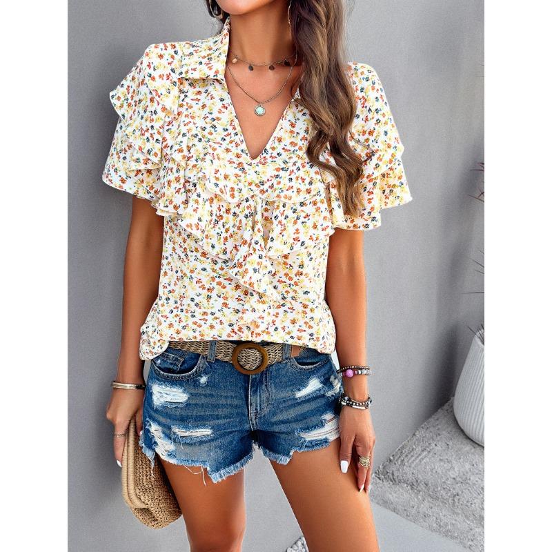 Women Elegant Summer Style Printed Short Sleeved T-shirt