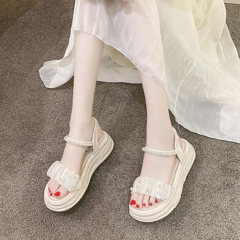 Outdoor Pearl Platform Women's Sandals On Sale Original Chic and Elegant Footwear 2025 Luxury Anti Slip Hot Korea Ladies Shoes