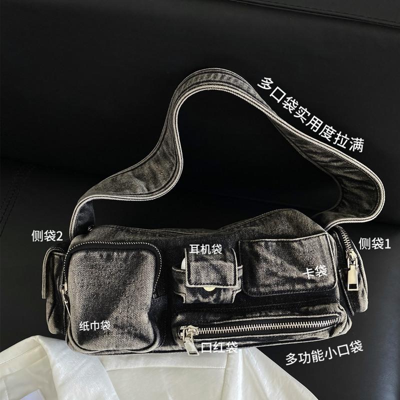 

Женская сумка через плечо из денима, большая вместимость, повседневная винтажная сумка через плечо, однотонная сумка-мессенджер