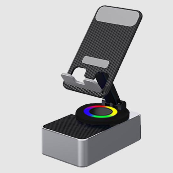 Yousheng Phone Stand Cell Phone Mount with Wireless Bluetooth-Compatible Speaker & LED Base Surround Sound Phone Holder for IPhone Home Outdoor Use