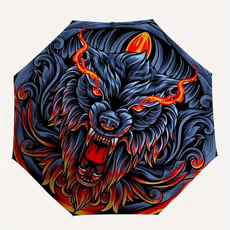 

1pc Wolf Head Design Automatic Opening/closing Umbrella with Auto Open/Close, Windproof, Foldable Sunshade yy250811138